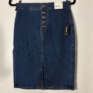 Express Denim Button-Front Skirt High-waisted